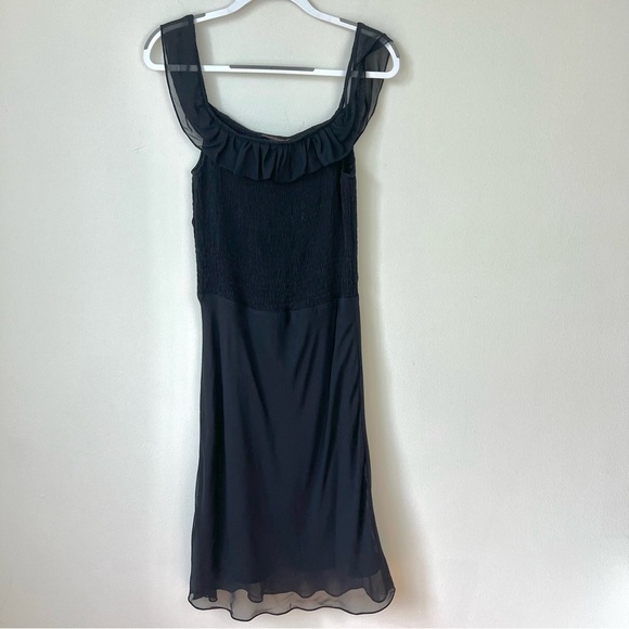 Vintage Ralph Ralph Lauren Smocked Drop Waist Midi Dresss Black Sleeveless - Picture 1 of 5